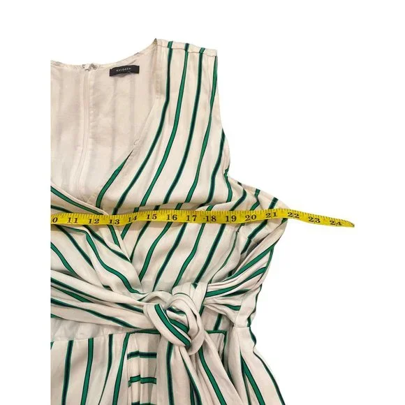 Halogen Draped Faux Wrap Striped Green White Dress L Green White Lined - Picture 11 of 16